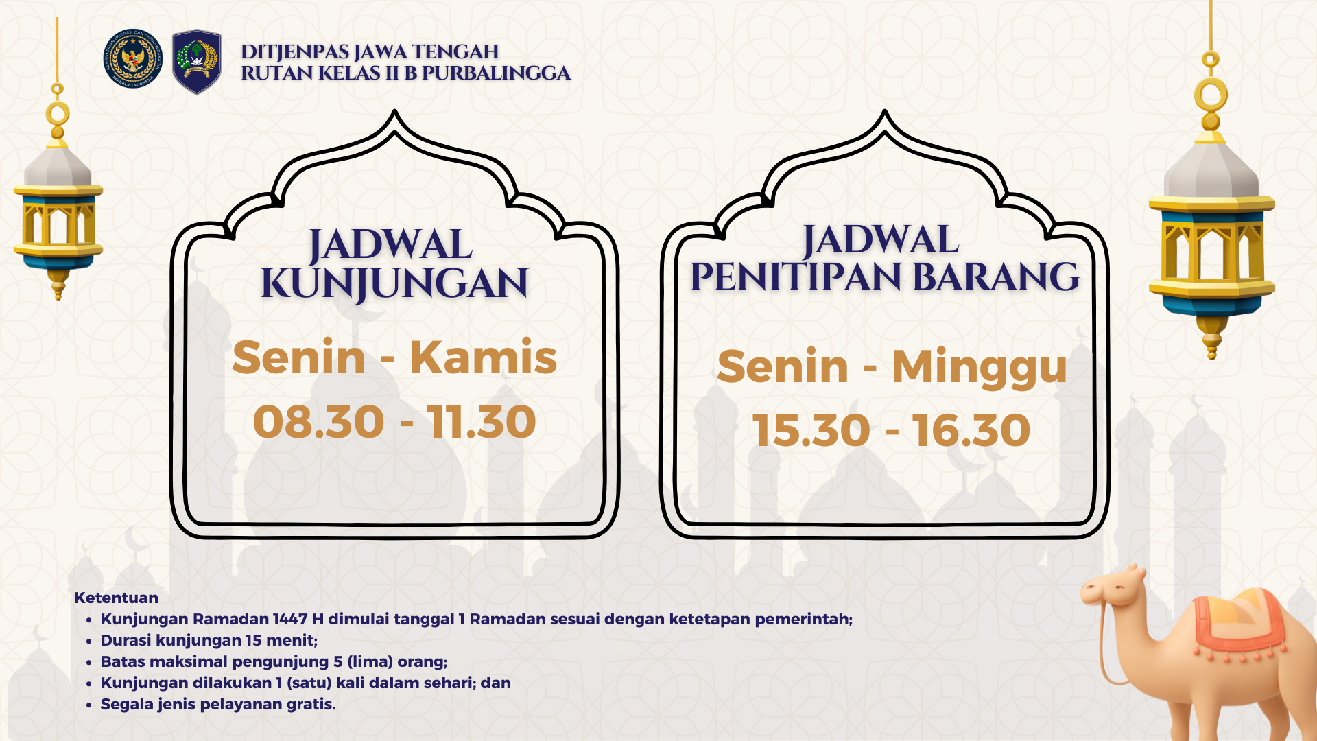 Jadwal Pelayanan selama Ramadhan 1447 Hijriah