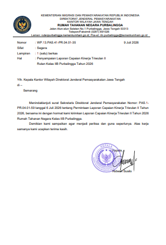  Penyampaian Laporan Capaian Kinerja Triwulan II Rutan Kelas IIB Purbalingga Tahun 2026